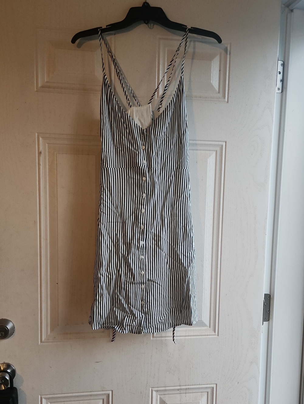 Abercrombie & Fitch Black and White Striped Button-Front Slip Dress